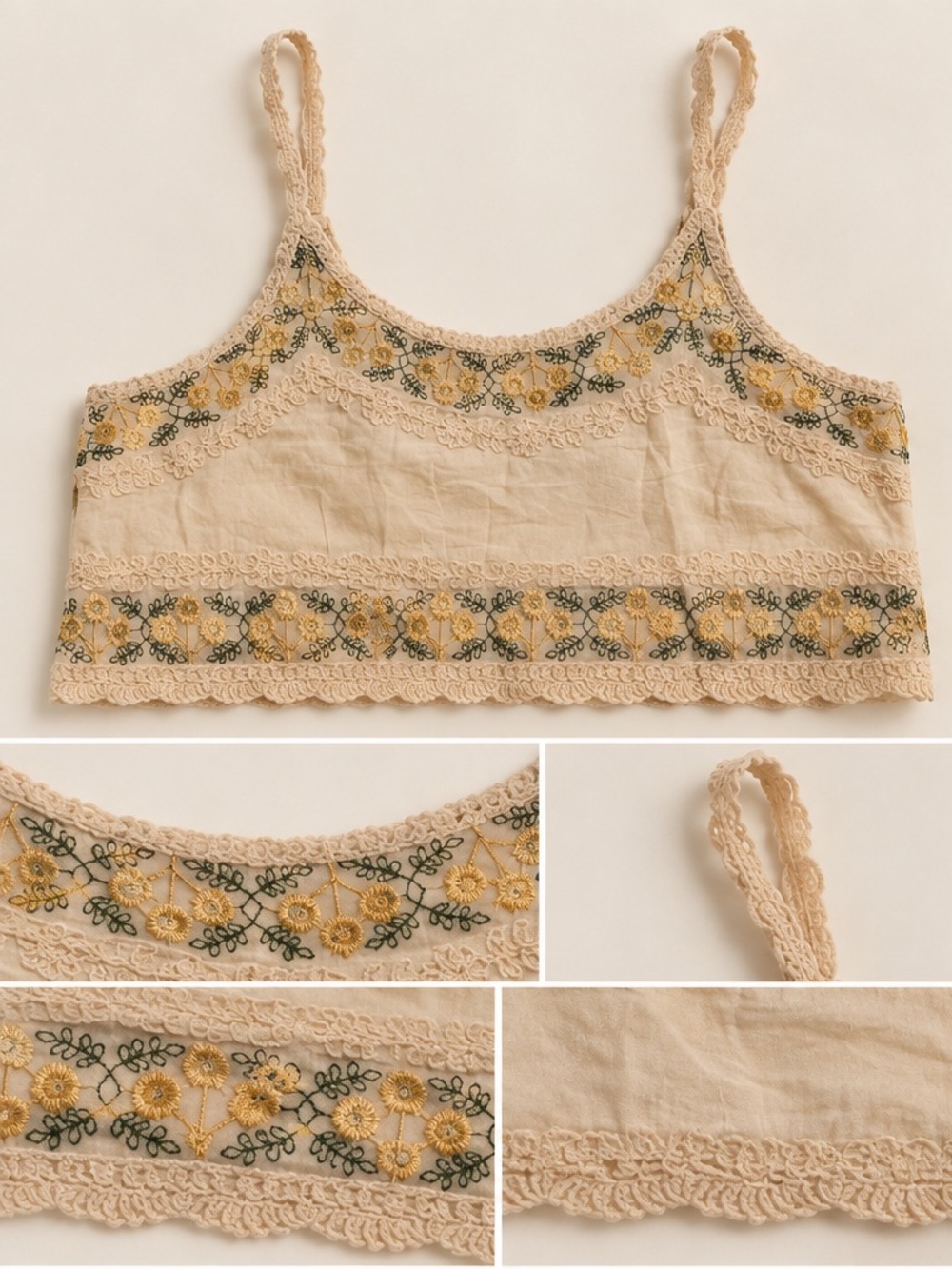 Women’s Cream Floral Lace-Trim Bralette